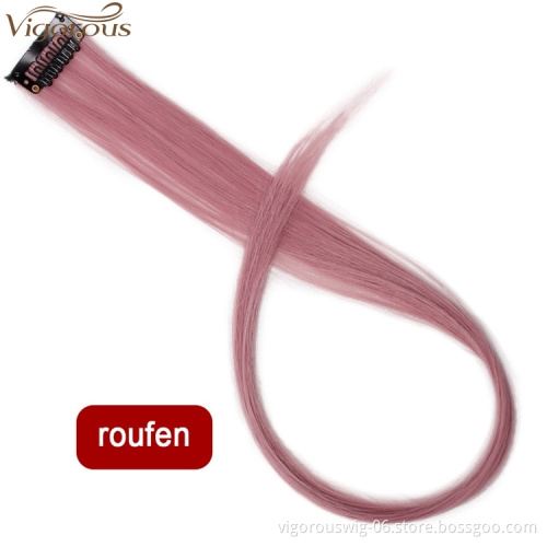 Vigorous Ombre Colored Clip in Hair Extensions 22 Inch Heat Resistant Synthetic Straight HairPieces For Women Muti-color Hair